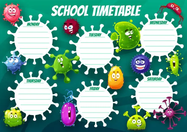 Vector illustration of Education school timetable cartoon virus cells