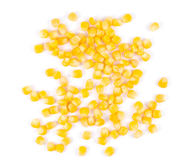 istock Sweet tinned corn isolated on white background, top view 1298314612