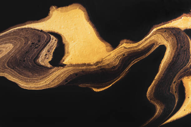istock Golden wave zigzag on black. Abstract liquid marble background or texture. Acrylic Fluid Art 1298314829