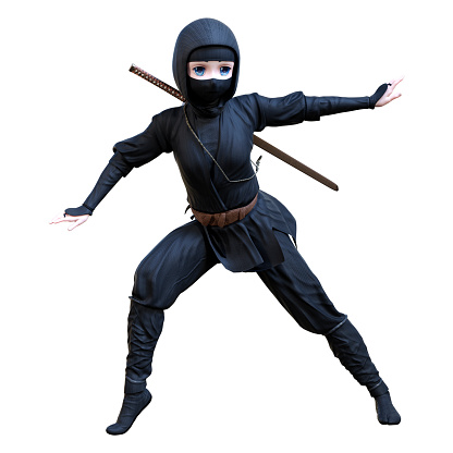 3D rendering of a cartoon ninja boy isolated on white background
