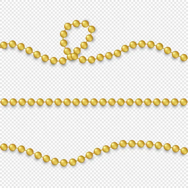 Vector illustration of Golden beads. Set of realistic gold bead and necklace.