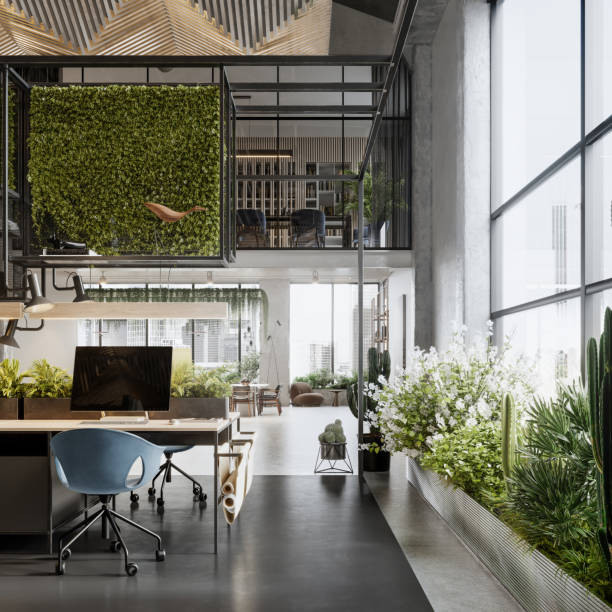 istock 3D image of eco friendly office interior 1298318423
