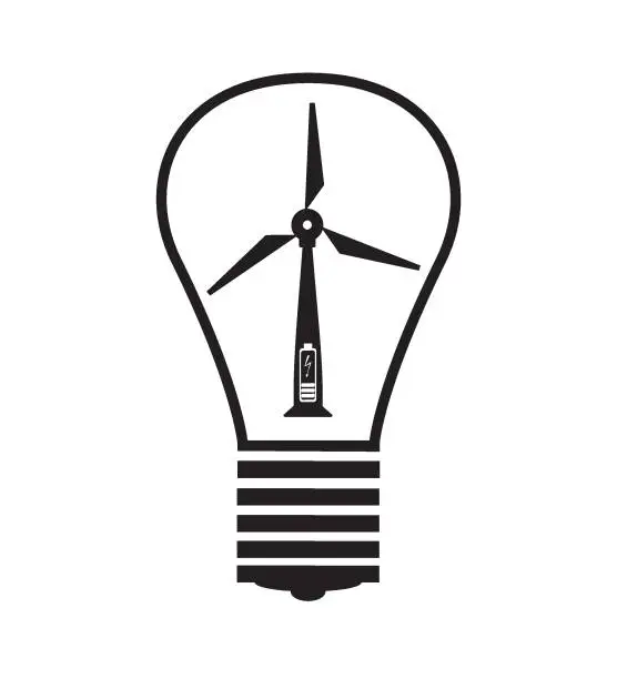 Vector illustration of Sustainable Living, Windmills energy sign and lamp, Clean energy