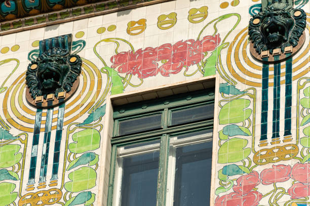 Vienna, Austria - October 14, 2022: Facade of an old classic building called Goldenes or Medaillon House of art nouveau style in Wienzeile, Vienna, Austria