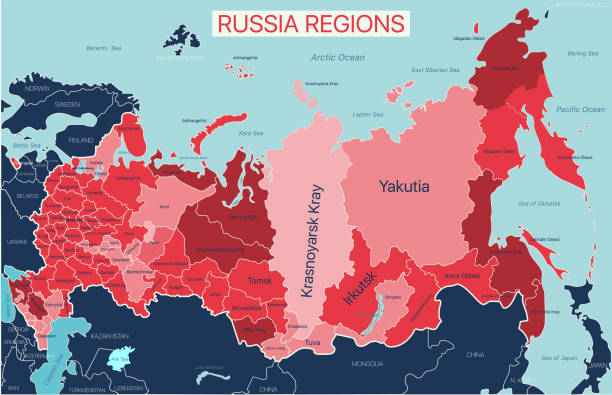 Central Asia region detailed editable map Russian regions editable map with regions. Vector EPS-10 file siberian flag stock illustrations