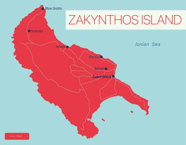 ilustrações de stock, clip art, desenhos animados e ícones de zakynthos island detailed editable map - greece europe sporades islands mediterranean countries