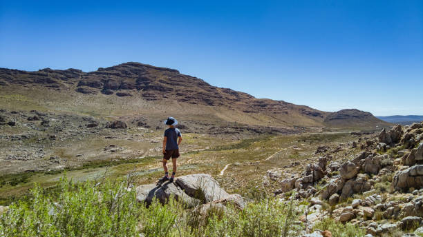 istock Rear view boy looking out over the valley with winding road 1298330430