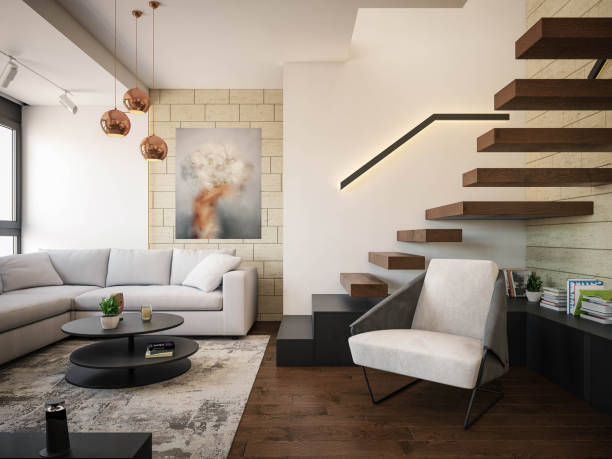 istock Interior Design. Architecture. Computer generated image of living room. Architectural Visualization. 3D rendering. 1298332246