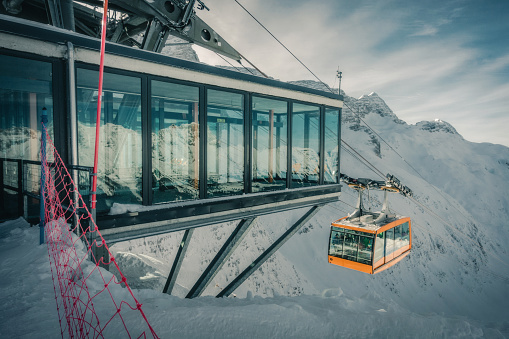 Cable car lift in ski resort