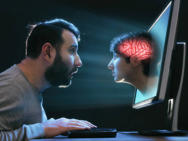 가상 현실 또는 인공 지능 기술 개념. - computer language hologram men computer hacker 뉴스 사진 이미지