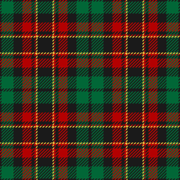 illustrazioni stock, clip art, cartoni animati e icone di tendenza di motivo a plaid tartan in rosso, verde, giallo, nero. sfondo a quadri senza cuciture per camicia in flanella natalizia, abito, pantaloni, confezione regalo o altra moderna stampa tessile di moda invernale. - plaid