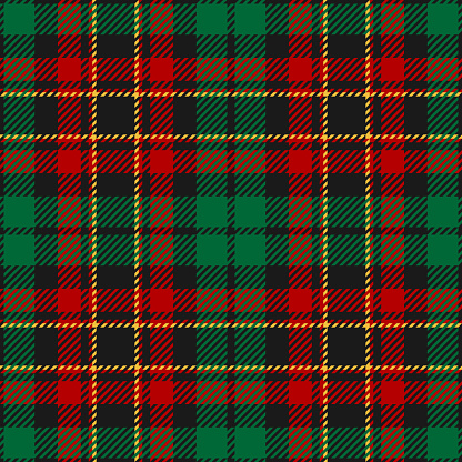 Tartan plaid pattern in red, green, yellow, black. Seamless checked background for Christmas holiday flannel shirt, dress, trousers, gift wrapping, or other modern winter fashion textile print.