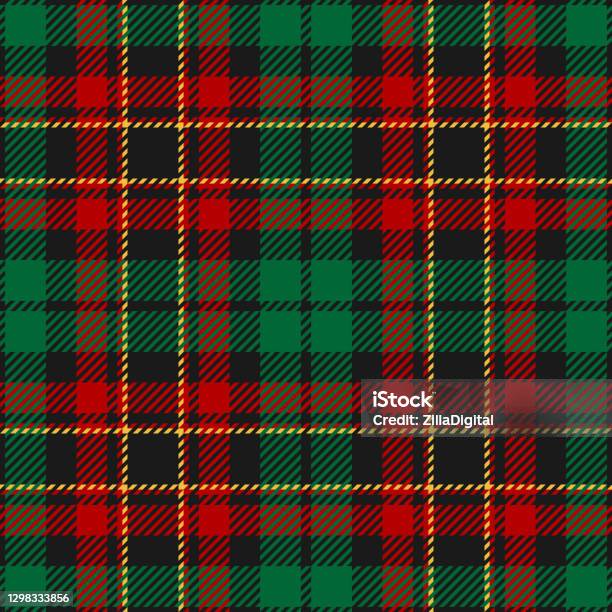 Christmas Tartan Plaid Pattern In Red Green Black White Seamless Festive  Checked Background For New Year Gift Wrapping Skirt Flannel Shirt Or Other  Modern Winter Holiday Textile Print Stock Illustration - Download