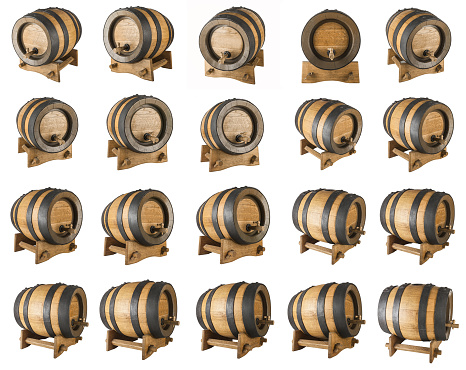 Wooden oak barrel on a white background