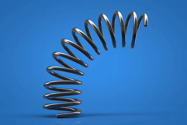 Flexible ring spring close up. Blue background