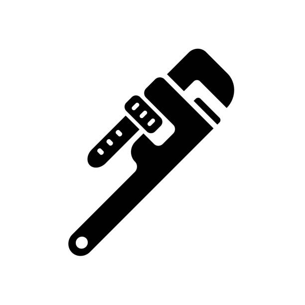 illustrations, cliparts, dessins animés et icônes de modèle vectoriel de conception d’icône de clé de tuyau - adjustable wrench