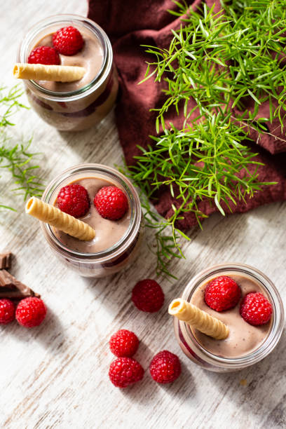 istock Layerd dessert of chocolate and rasberry mousse from above 1298339813