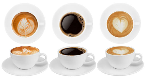 istock Top view and side view coffee cup collection, coffee cup assortment with shape sign collection isolated on white background. Save with clipping path 1298347133