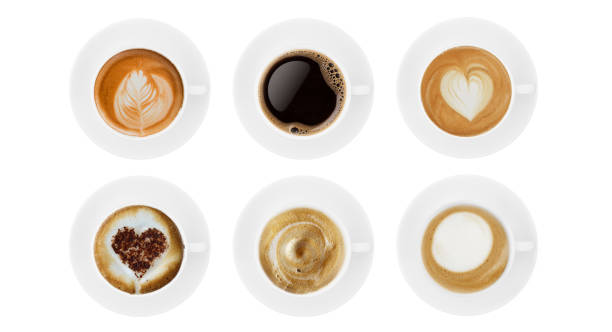 istock Top view coffee cup collection, coffee cup assortment with shape sign collection isolated on white background. Save with clipping path 1298347212