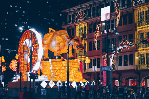 2021 is the Lunar Year of the Bull. Here an illuminated Bull seen on the streets of Chinatown in Singapore, seen at night. The Bull is one of the 12-year cycle of animals which appear in the Chinese zodiac.\n\n\nChina postage stamp: 2009, Lunar Year of the Ox.The Ox (牛), is one of the 12-year cycle of animals which appear in the Chinese zodiac.