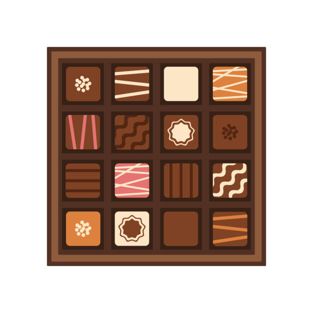 ilustraciones, imágenes clip art, dibujos animados e iconos de stock de caja de chocolates - chocolate candy chocolate box candy