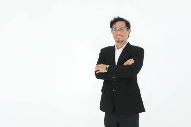 istock Asian Business man wearing formal suit standing on white background copy space 1298356893
