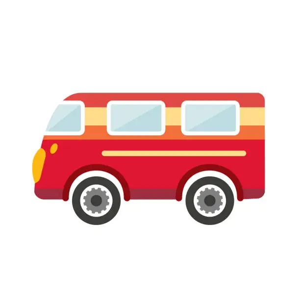 Vector illustration of Retro red bus, holiday van. Cartoon illustration. Vector.