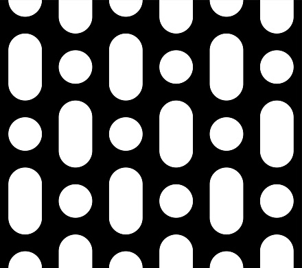 Vector seamless pattern, monochrome repeat geometric texture, black & white rounded lines & circles. Simple modern abstract endless background. Design element for prints, digital, textile, package