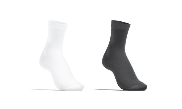 istock Blank black and white long socks mockup on tiptoe, isolated 1298361771