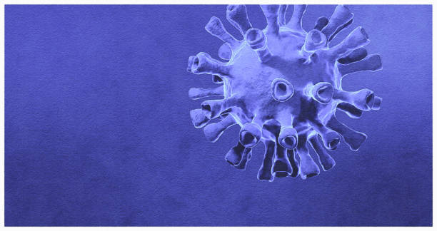 rendu 3d, avec un filtre aquarelle appliqué, représentant le virus covid-19 violet bleuâtre, sur un fond de la même couleur. - incubation period photos et images de collection