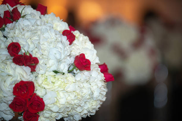 istock Red roses and white hydrangea flowers bridal bouquets 1298364171