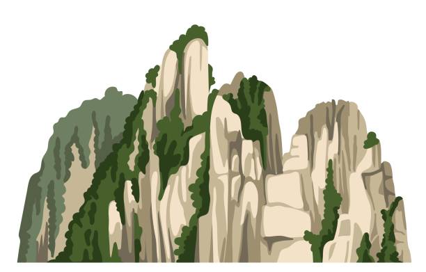 現実的な中国の岩山。白い背景に隔離されたアジアの風景要素。 - 崖点のイラスト素材／クリップアート素材／マンガ素材／アイコ�ン素材