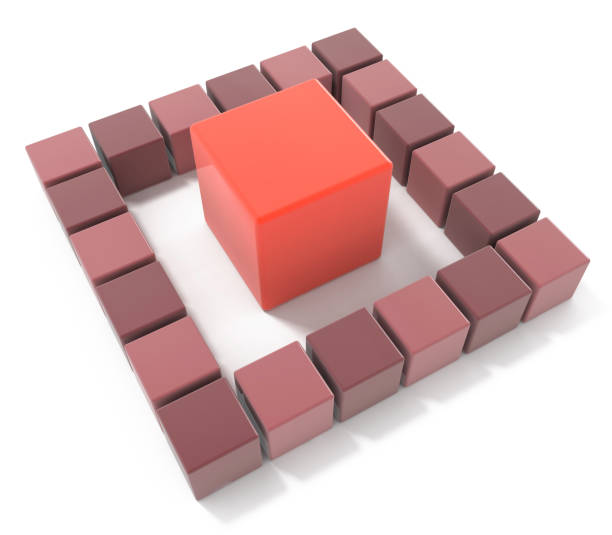 bright red cube leadership concept in the design of the information related to the individual. 3d illustration - comradely imagens e fotografias de stock