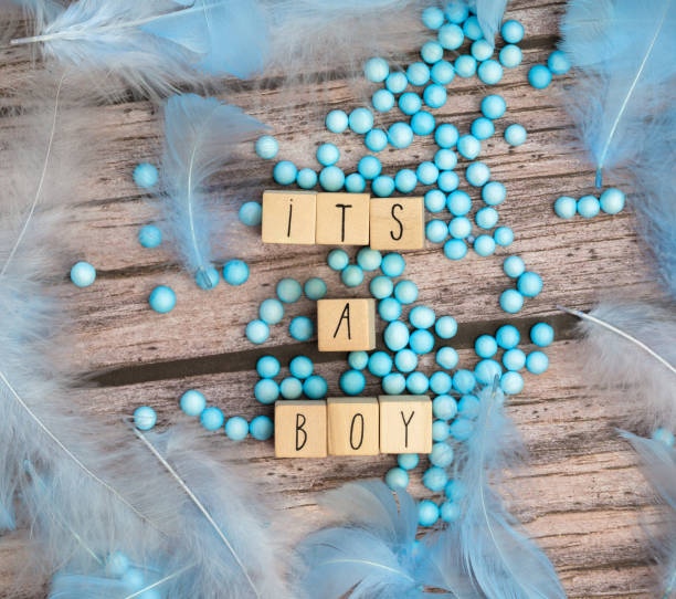istock Its a boy text on wooden background texture with blue feathers for baby invitation shower or newborn, boy announcement greeting card, top view 1298368655