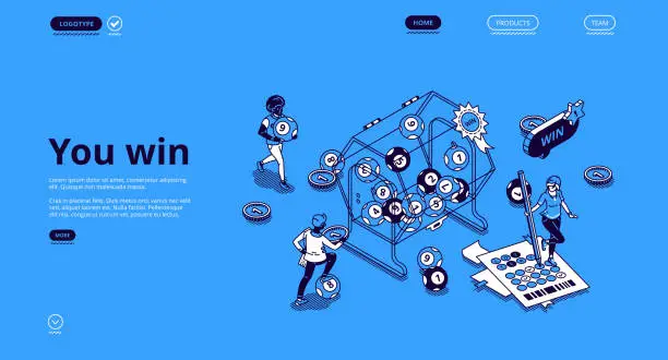 Vector illustration of Lottery win isometric landing page, luck, fortune