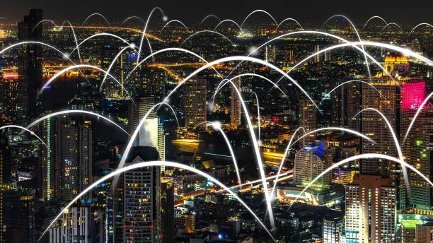 istock Smart digital city with globalization abstract graphic showing connection network 1298372152