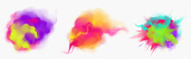 kolorowy przepływ dymu i eksplozja proszku farby - abir stock illustrations
