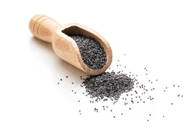 istock Poppy seeds in a serving scoop on white background 1298375977