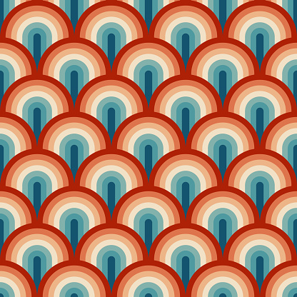 Retro summer 70s rainbow stripes pattern. Retrowave 80s art retro rainbow illustration. Seamless vector background. turquoise and orange retro colors 1970s. Abstract geometric background.