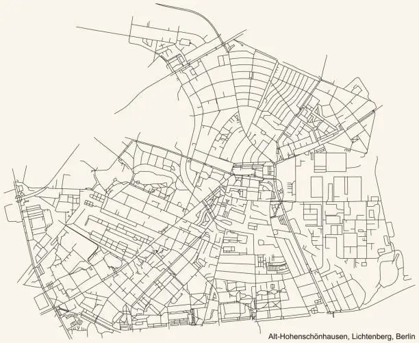 Vector illustration of Street roads map of the Alt-Hohenschönhausen locality of the Lichtenberg borough