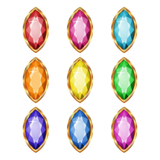 ilustrações, clipart, desenhos animados e ícones de pedras preciosas coloridas em ouro. - brooch diamond sapphire jewelry