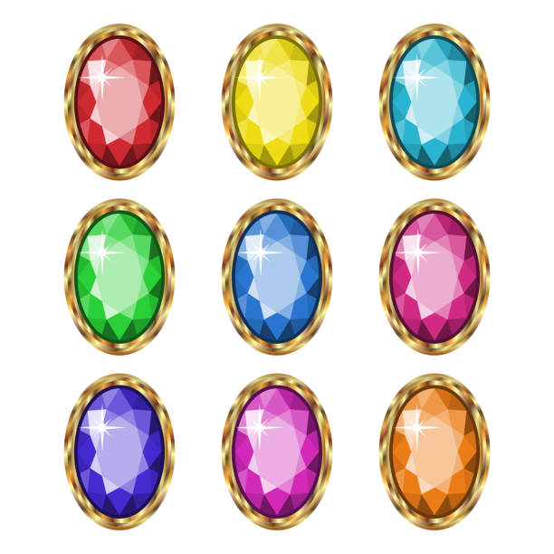 ilustrações, clipart, desenhos animados e ícones de pedras preciosas coloridas em ouro. - brooch diamond sapphire jewelry