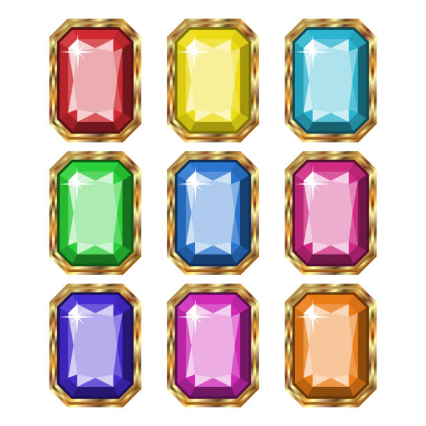 ilustrações, clipart, desenhos animados e ícones de pedras preciosas coloridas em ouro. - brooch diamond sapphire jewelry