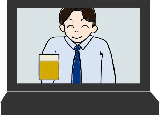 Vector illustration of Remote drinking party businessman tie