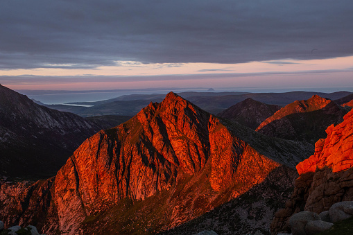First light on Cir Mhor, Isle Of Arran taken during a mountain wild camp during the summer months.