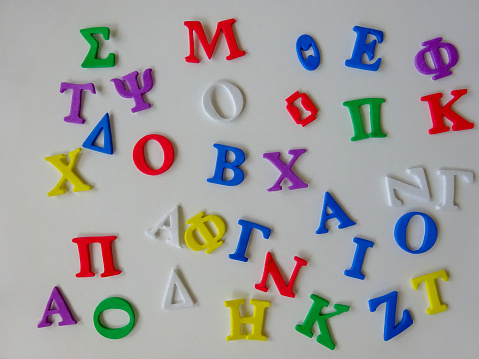 Colorful greek letter on white background.  Back to school concept.