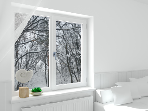 3d illustration. Modern white window in the interior