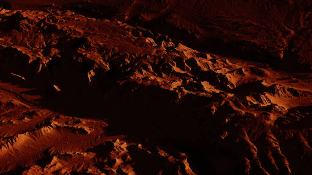 istock Fantastic martian landscape in rusty orange shades, Mars surface, Desert, Cliffs, sand. Alien landscape. Red planet mars 1298387380