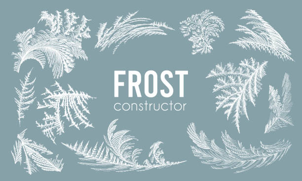 illustrations, cliparts, dessins animés et icônes de kit d’élément de conception, modèle de fenêtre de glace de gel, ensemble de noël d’hiver, graphique frais dessiné à la main fraîche - frost pattern