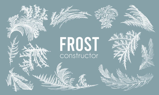 디자인 요소 키트, 서리 얼음 창 패턴, 겨울 크리스마스 세트, 신선한 멋진 손으로 그린 그래픽 - frost pattern stock illustrations